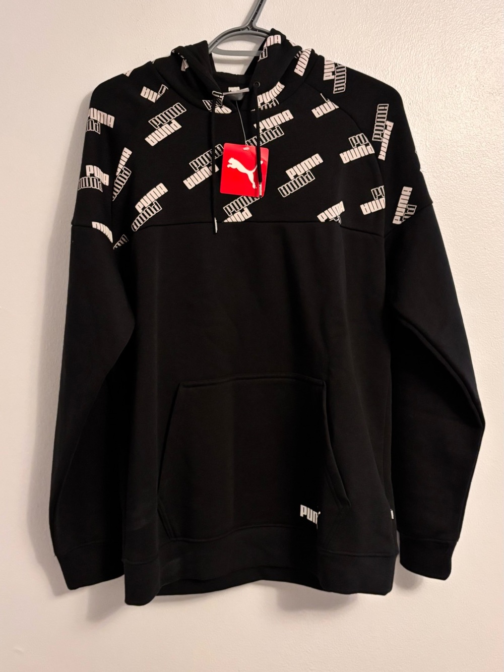 PUMA Black All-Over Logo Print Hoodie Sweatshirt - Size M